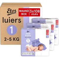 Etos Luiers - Newborn - Maat 1 - 2-5 kg - Maandbox - 324 Stuks