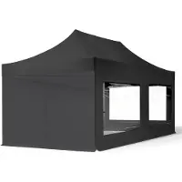 TOOLPORT 3x6 m Easy up partytent, ECONOMY staal 30mm met zijwanden (panorama), zwart