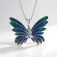 Cavill - 925 Zilveren Ketting met Platina Verguld - 0,207 ct Tanzaniet Rond Slijpsel - Vlinderhanger - Elegante Damesketting - Turquoise Blauw Groen