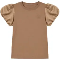 NIK&NIK T-shirt met borduursels - bruin Meisjes Katoen Ronde hals Effen - maat 152