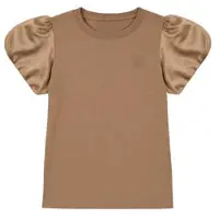NIK&NIK T-shirt met borduursels - bruin Meisjes Katoen Ronde hals Effen - maat 128