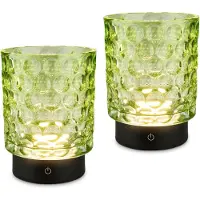 Briloner Sunora - Set van 2 Tafellampen oplaadbaar - snoerloze lamp - glazen lamp - dimbaar - groen - Ø11 x 15 cm