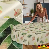 ANRO Tafelkleed Ornamenten Beige Ovaal 280x140cm Rechte rand Afwasbaar Waterafstotend