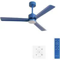 Create - Stille plafondventilator 40W met licht - Kobaltblauw- Ø132cm - Controller voor wandmontage + afstandsbediening - WIND MODERN