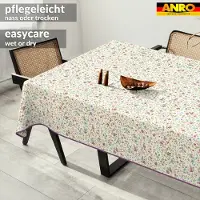 ANRO Tafelkleed Iris bloemen Beige 400x140cm Met sierband Afwasbaar Waterafstotend Binnen & Buiten