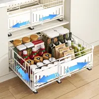 Famanu – Uittrekbare metalen kastorganizer zonder boren, 2 stuks, 32,5-50 cm keukenrek