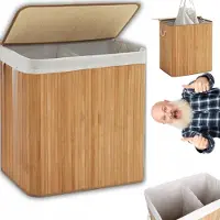 Galicja Grote bamboe wasmand met deksel - opvouwbaar en dubbel compartiment