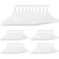 Famanu – Set van 50 houten kledinghangers, voor rokken, overhemden en jassen, 360° draaibaar, stevig, broekhanger in wit
