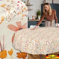 ANRO Tafelkleed Bloemen en bladeren Beige Ovaal 160x140cm Rechte rand Afwasbaar Waterafstotend