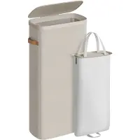 Famanu – Wasmand van 65 liter, eenvoudig te monteren, met deksel en handgrepen, uitneembare waszak, 39 x 22 x 75 cm, cappuccino beige
