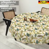 ANRO Tafelkleed Bloemen en vogels Beige Rond Ø140cm Met sierband Afwasbaar Waterafstotend