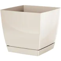 Prosperplast Coubi Vierkante Pot met Schotel - Beige 12x12x11 cm
