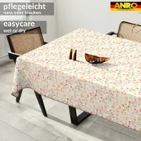 ANRO Tafelkleed Bloemen en bladeren Beige 180x120cm Met sierband Afwasbaar Waterafstotend