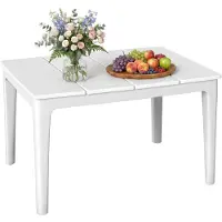 Outsunny bijzettafel, 70 x 53 cm, weerbestendig, tuintafel van kunststof, crèmekleurig