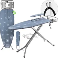 Famanu – Strijkplank met stopcontact, 130 x 48 cm, stoomstrijkplank met strijkijzerplank en mouwstrijktafel, inklapbaar, donkerblauw, ideaal voor efficiënt strijken