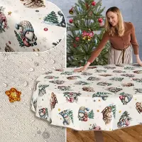 ANRO Tafelkleed Kerstman Groen Ovaal 260x140cm Met sierband Afwasbaar Waterafstotend Binnen & Buiten
