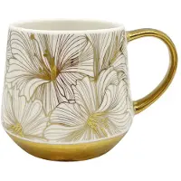 Odelo Luxe Porseleinen Mok met Gouden Bloemen - 460ml - Cadeau-idee