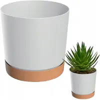 Prosperplast Doniczka Tubo PM ECO DPOD400 Wit met Houten Onderzetter 39cm