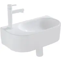 Qeramiq Fuente Fonteinset - 40x21.5x12cm - links - glad - halfrond - 1 kraangat - keramiek - fonteinkraan wit mat - afvoerplug - verlaagd sifon - wit glans SW1209554/SW696206/SW696216/SW1210972