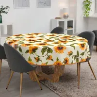 ANRO Tafelkleed Zonnebloemen Meerkleurig Rond Ø120cm Met sierband Afwasbaar Waterafstotend