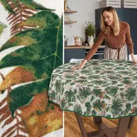 ANRO Tafelkleed Jungle bladeren Meerkleurig Rond Ø120cm Met sierband Afwasbaar Waterafstotend