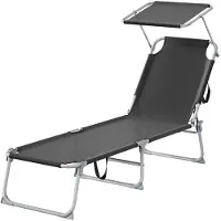 Songmics Opvouwbare ligstoel - 189 x 53 x 28,5 cm - Aluminium, staal, kunststof - Draagvermogen tot 110 kg - Verstelbaar zonnescherm