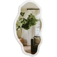 Tulup Houten Patroon Spiegel - Wit Stijlvolle Wandspiegel - Organische Spiegel - Woonkamer - Rustiek - 45x90 cm - Totale afmeting 52x97 cm