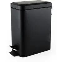 Famanu – Pedaalemmer voor badkamer, rechthoekige afvalemmer met soft-close deksel, 5 l, zwart, met uitneembare binnenemmer