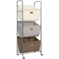 Famanu – Verticale rollende wasmand van 120 liter, 3 secties wassorteerder met wielen en 2 pauzes, ideaal voor kleine ruimtes zoals slaapzalen en wasruimtes, veelkleurig
