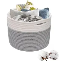 Famanu – Wasmand van geweven katoen met handgrepen, stapelbare opbergmand voor kleding, speelgoed en wasgoed, grijs en wit
