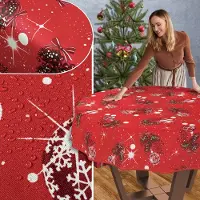 ANRO Tafelkleed Kerst maretak Rood Rond Ø120cm Met sierband Afwasbaar Waterafstotend Binnen & Buiten