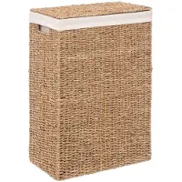 Famanu – Rectangular wasmand van riet met deksel, 38 x 23 x 55 cm, 40 liter capaciteit