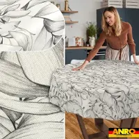 ANRO Tafelkleed Effen structuur Beige Rond Ø120cm Rechte rand Afwasbaar Waterafstotend