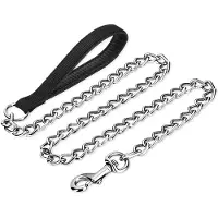 Famanu – Hondenriem ketting van 120 cm, beetvaste hondenriem van metaal met gevoerde handgreep, geschikt voor grote en kleine honden, kleur zwart, maat S-120 * 0.2 cm