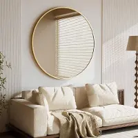 Famanu – Ronde spiegel van 106 cm, onbreekbare wandspiegel met aluminium frame, geschikt voor badkamer, slaapkamer en woonkamer, goud
