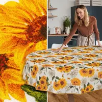 ANRO Tafelkleed Zonnebloemen Meerkleurig Ovaal 180x140cm Met sierband Afwasbaar Waterafstotend