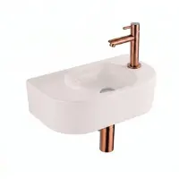 Qeramiq Fuente fonteinset – halfrond – 40x22x12 cm – kraangat rechts – geborsteld koperen kraan SW1449884/SW799406/SW799404/SW970033