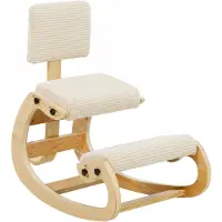 HOMCOM Kneeling Chair-Cord, Birken-Sperrholz-54 x 98 x 86 cm-Cremeweiß