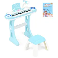 Costway Pianotoetsenbord met 37 toetsen, elektrisch kinderkeyboard, opname en weergave, pianospeelgoed met microfoon, standaard en kruk, speelgoedpiano voor kinderen vanaf 18 maanden, blauw