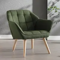 Laura Fauteuil 79x80x73 cm Linnen Gestoffeerd – Luxe Comfort Accentstoel met Houten Poten, Brede Zitting en Getufte Rugleuning – Groen –