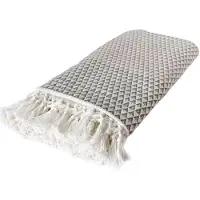 Famanu – Woondeken Plaid Dana, 150 x 200 cm, grijs mauve en wit, boho patroon, katoen, geschikt als bankdeken of picknickdeken