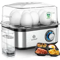 Kesser Eierkoker electrisch voor 8 Eieren | Elektrische Eierkoker 500W van roestvrij staal met Timer en Maatbeker, kom voor omelet & Eierhouder BPA-vrij - Zwart / Zilver