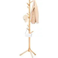 Famanu – Kapstok van beukenhout, boomvormige garderobe met 9 haken, 3 hoogteverstellingen, vrijstaande jasstandaard voor kleding, hoeden en sjaals, natuurlijke kleur