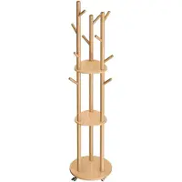 Songmics Kapstok - 11 haken - Rubberhout/MDF/staal - 3 planken - Verwijderbare zwenkwielen