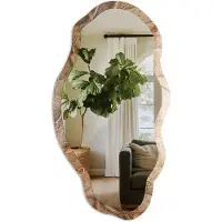 Tulup Plantenweefsels Spiegel - Beige Stijlvolle Wandspiegel - Organische Spiegel - Woonkamer - Abstract - 45x90 cm - Totale afmeting 52x97 cm