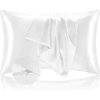 Famanu – Set van 2 satijnen kussenslopen 50 x 70 cm, zijdeachtig en hypoallergeen, met ritssluiting, wit