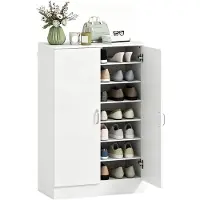 HOMCOM Schoenenkast-Spaanplaat-70L x 35B x 108H cm-Natuurlijk hout