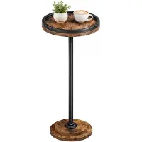 Famanu – Ronde bijzettafel met voetstuk, klein nachtkastje, dranktafels en koffiemartini-tafels voor kleine ruimtes in een rustiek bruin en zwart design