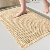 Famanu – Badmat van katoen met wafelpatroon, antislip en zeer absorberend, sneldrogend en wasbaar, beige, 50 x 80 cm