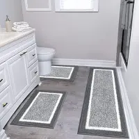 Famanu – Luxe antislip badmat set van 3 delen, absorberend en machinewasbaar, voor badkamer en toilet, donkergrijs
